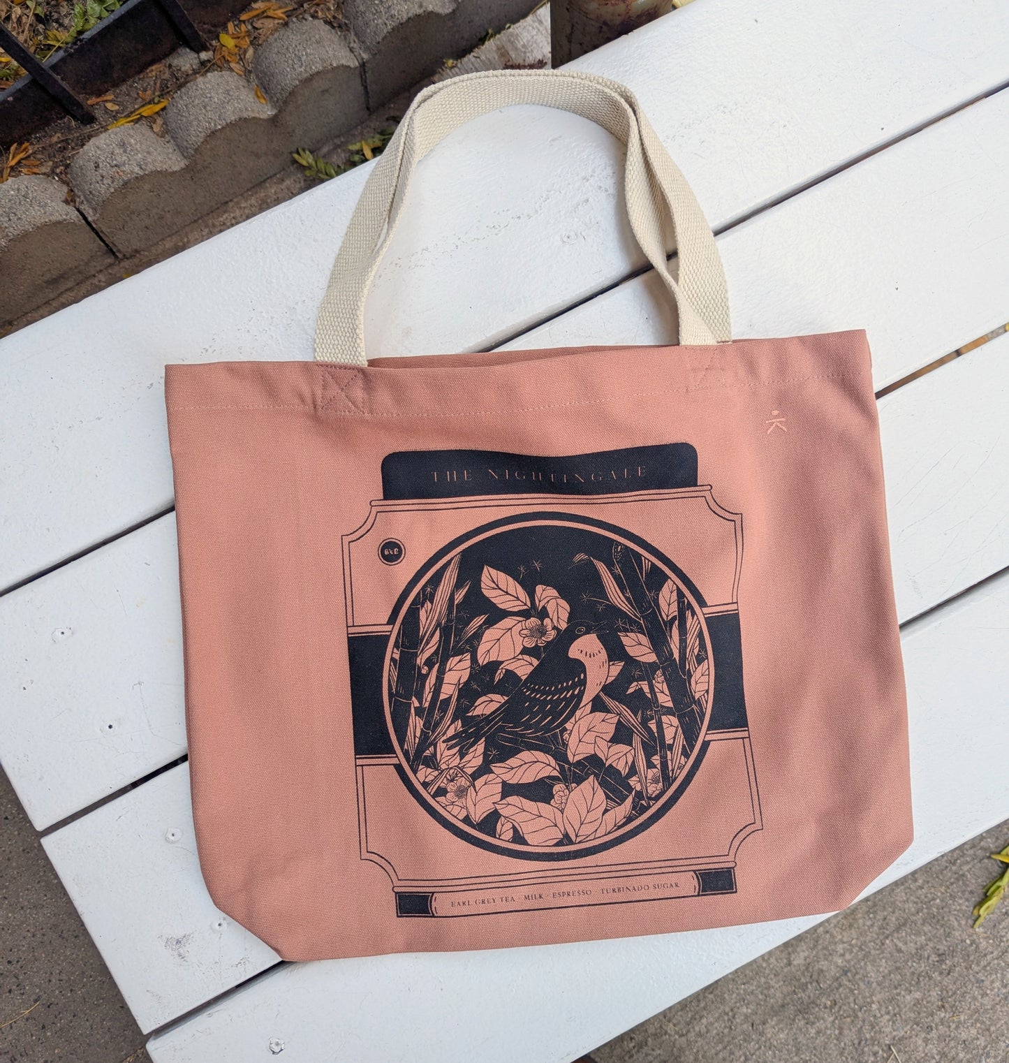 Nightingale tote bag organic canvas tote bag clay